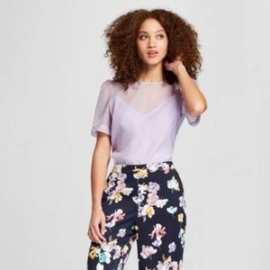 Sheer Puffy Sleeve Top w/Attached Matching Cami